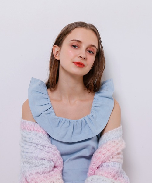 Seemi. byNICECLAUP（ シーミーバイナイスクラップ）の「マルチカラーニットカーディガン（カーディガン/ボレロ・レディース・レインボー/ピンク系その他・FREE）」の4枚目の写真