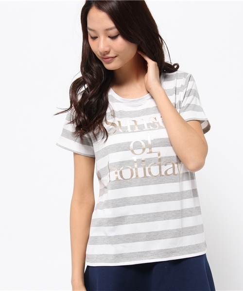 OUTLET(アウトレット)の「【CIAOPANIC TYPY】ボーダー箔プリントTシャツ(Tシャツ/カットソー・レディース・グレー/ホワイト・FREE)」の1枚目の写真
