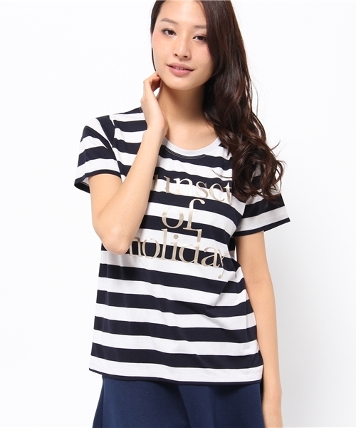 OUTLET(アウトレット)の「【CIAOPANIC TYPY】ボーダー箔プリントTシャツ(Tシャツ/カットソー・レディース・グレー/ホワイト・FREE)」の2枚目の写真