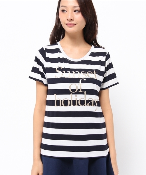 OUTLET(アウトレット)の「【CIAOPANIC TYPY】ボーダー箔プリントTシャツ(Tシャツ/カットソー・レディース・グレー/ホワイト・FREE)」の3枚目の写真