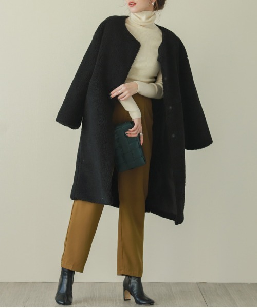 SUGAR BISKET（シュガービスケット）の「ノーカラーロングボアコート（その他アウター・レディース・ベージュ/ブラウン/ブラック・フリー）」の2枚目の写真