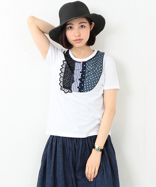 BEAMS BOY(ビームスボーイ)の「TORI-TO / レース Tシャツ(Tシャツ/カットソー・レディース・ホワイト/ネイビー・ONE SIZE)」の2枚目の写真