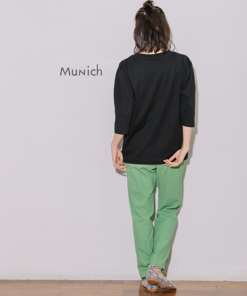 Munich(ミューニック)の「40/2コットンジャージーパフスリーブトップス(Tシャツ/カットソー・レディース・ホワイト/ライトベージュ/ブラック/グリーン・FREE)」の12枚目の写真