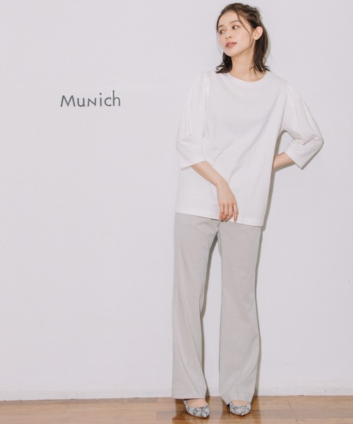 Munich(ミューニック)の「40/2コットンジャージーパフスリーブトップス(Tシャツ/カットソー・レディース・ホワイト/ライトベージュ/ブラック/グリーン・FREE)」の18枚目の写真