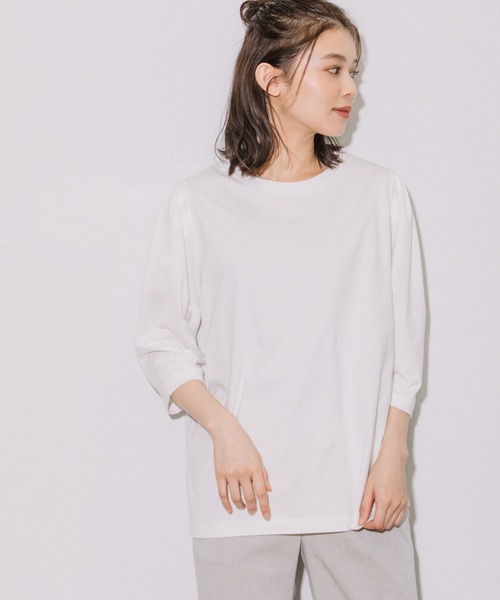 Munich(ミューニック)の「40/2コットンジャージーパフスリーブトップス(Tシャツ/カットソー・レディース・ホワイト/ライトベージュ/ブラック/グリーン・FREE)」の21枚目の写真