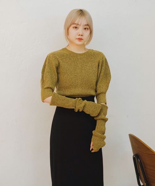 Kastane（カスタネ）の「【SETアイテム】アームウォーマー付ループヤーンニット（ニット/セーター・レディース・ベージュ/ピンク/グリーン・FREE）」の4枚目の写真