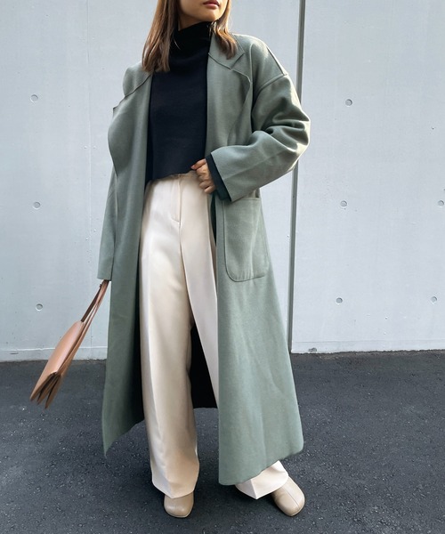 Meli rich（メリーリッチ）の「ベルト付き。オーバーサイズロングガウンコート（チェスターコート・レディース・オリーブ/モカ・MEDIUM）」の2枚目の写真