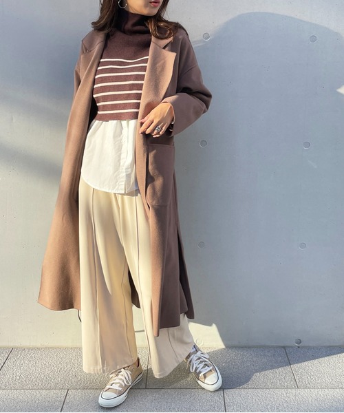 Meli rich（メリーリッチ）の「ベルト付き。オーバーサイズロングガウンコート（チェスターコート・レディース・オリーブ/モカ・MEDIUM）」の3枚目の写真