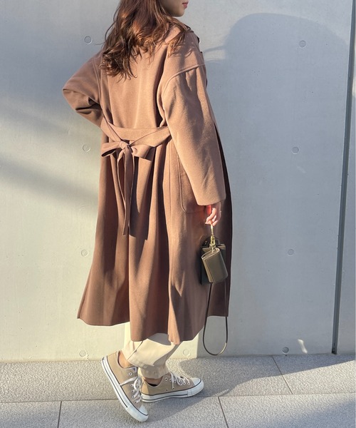 Meli rich（メリーリッチ）の「ベルト付き。オーバーサイズロングガウンコート（チェスターコート・レディース・オリーブ/モカ・MEDIUM）」の5枚目の写真