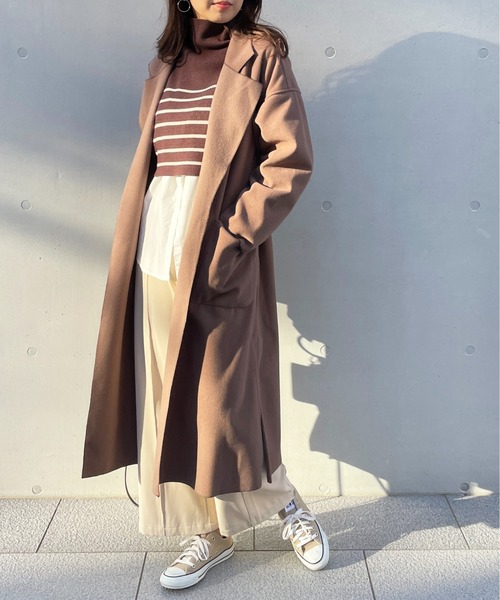 Meli rich（メリーリッチ）の「ベルト付き。オーバーサイズロングガウンコート（チェスターコート・レディース・オリーブ/モカ・MEDIUM）」の6枚目の写真