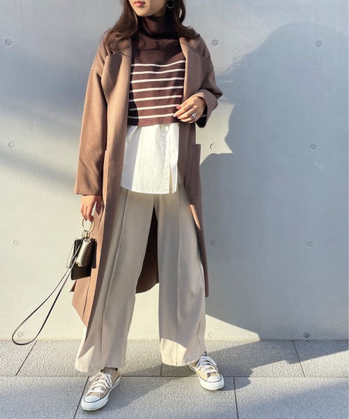 Meli rich（メリーリッチ）の「ベルト付き。オーバーサイズロングガウンコート（チェスターコート・レディース・オリーブ/モカ・MEDIUM）」の10枚目の写真