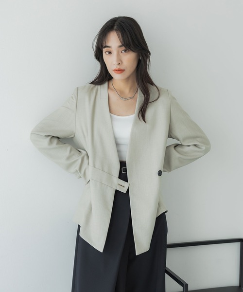 UNITED TOKYO（ユナイテッドトウキョウ）の「【完売間近！】ネオリネンカラーレスジャケット（セットアップ・レディース・ブラック/ベージュ/ブルー/ダークグリーン・1/2）」の5枚目の写真