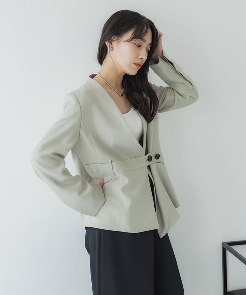 UNITED TOKYO（ユナイテッドトウキョウ）の「【完売間近！】ネオリネンカラーレスジャケット（セットアップ・レディース・ブラック/ベージュ/ブルー/ダークグリーン・1/2）」の8枚目の写真