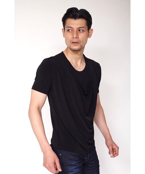 TORNADO MART（トルネードマート）の「TORNADO MART∴レイヤードレープTシャツ（Tシャツ/カットソー・メンズ・ホワイト/ブラック・M/L/LL）」の2枚目の写真