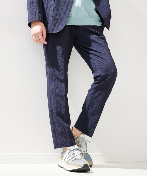 417 EDIFICE(フォーワンセブンエディフィス)の「【COOL FIBER / クールファイバー】 サッカースリムパンツ(スラックス・メンズ・グレー/ベージュ/ネイビー・SMALL/MEDIUM/LARGE/X-LARGE)」の3枚目の写真