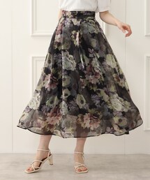 couture brooch | 花柄/シアー素材　フラワープリントフレアスカート(スカート)