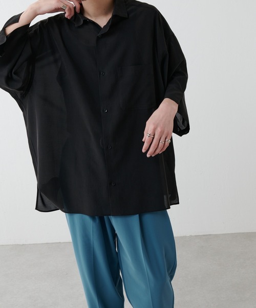 Lui's（ルイス）の「キュプラ混ワイドシャツ（シャツ/ブラウス・メンズ・ブラック/ダークブラウン/グリーン・FREE）」の12枚目の写真