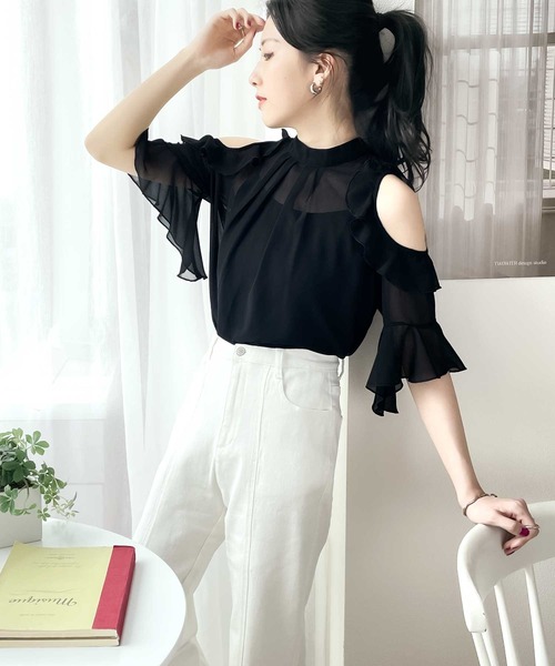 Milly - ミリー　ホワイトカシュクールお袖ふんわりブラウスMi♡ 150㎝前後の小柄さんサイズ】前後2WAYチュニックブラウス