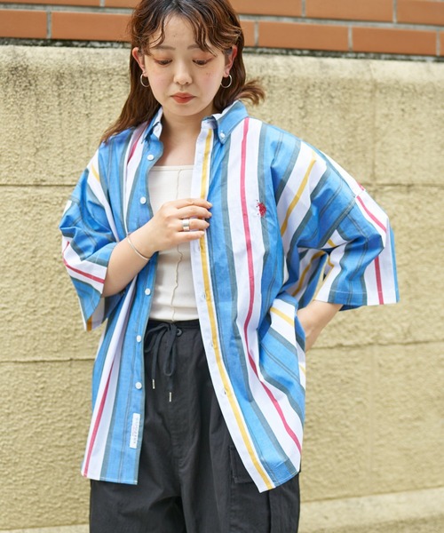 U.S. POLO ASSN.(ユーエスポロアッスン)の「マルチストライプ半袖ボタンダウンシャツ(シャツ/ブラウス・メンズ・サックスブルー/ベージュ/ホワイト・LARGE/MEDIUM)」の8枚目の写真