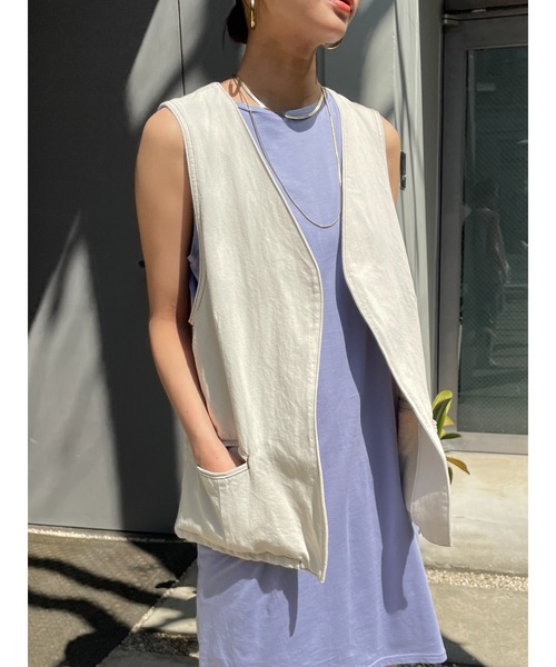 BLACK BY MOUSSY(ブラックバイマウジー)の「gauze long tanktop(ガーゼロングタンクトップ)(タンクトップ・レディース・ホワイト/ブラック/パープル/オレンジ・FREE)」の7枚目の写真
