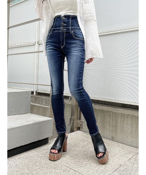 ENVYM（アンビー）の「ハイウエストスキニーＰＴ（デニムパンツ・レディース・インディゴブルー/ブラック・M/S/XS）」の17枚目の写真