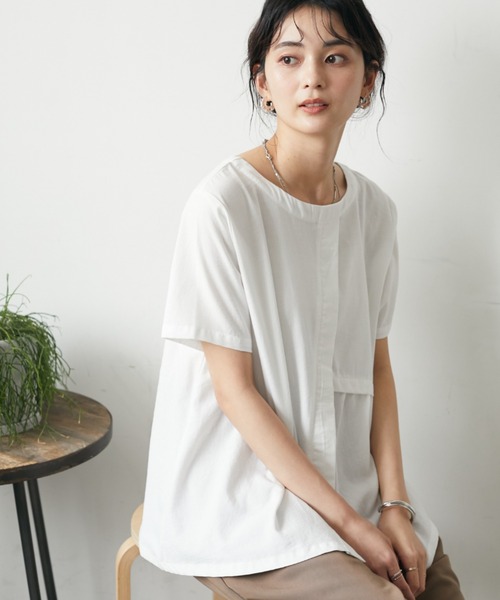 CRAFT STANDARD BOUTIQUE(クラフトスタンダードブティック)の「アシンメトリーギャザーブラウス *◆(Tシャツ/カットソー・レディース・ブラック/オフホワイト/オレンジ/グリーン・FREE)」の1枚目の写真