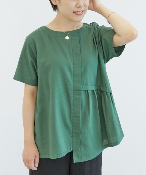 CRAFT STANDARD BOUTIQUE(クラフトスタンダードブティック)の「アシンメトリーギャザーブラウス *◆(Tシャツ/カットソー・レディース・ブラック/オフホワイト/オレンジ/グリーン・FREE)」の3枚目の写真