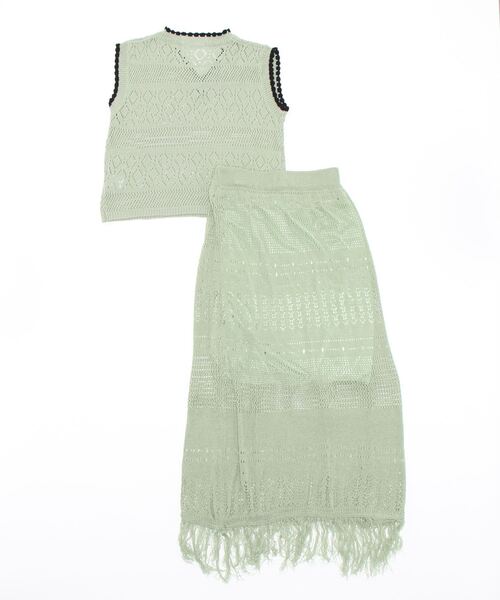 Q（キュー）の「バイカラークロシェ セットアップ（ワンピース・レディース・オリーブ/アイボリー・MEDIUM）」の3枚目の写真