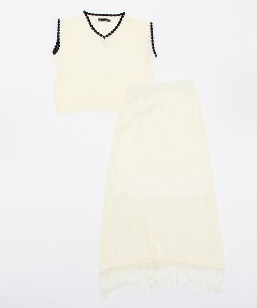 Q（キュー）の「バイカラークロシェ セットアップ（ワンピース・レディース・オリーブ/アイボリー・MEDIUM）」の4枚目の写真