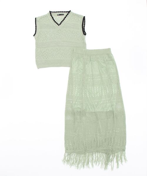 Q（キュー）の「バイカラークロシェ セットアップ（ワンピース・レディース・オリーブ/アイボリー・MEDIUM）」の5枚目の写真