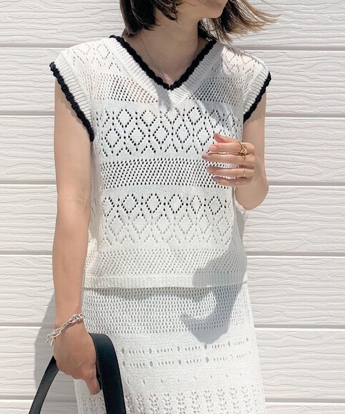 Q（キュー）の「バイカラークロシェ セットアップ（ワンピース・レディース・オリーブ/アイボリー・MEDIUM）」の8枚目の写真