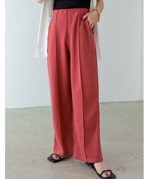 Re:EDIT（リエディ）の「[低身長/高身長サイズ有][イージーケア]カットジョーゼット切り替えストレートパンツ（その他パンツ・レディース・グリーン/ベージュ/ピンク/ブラック・LARGE/SHORT/TALL/MEDIUM）」の4枚目の写真