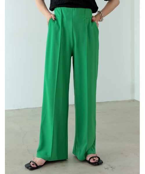 Re:EDIT（リエディ）の「[低身長/高身長サイズ有][イージーケア]カットジョーゼット切り替えストレートパンツ（その他パンツ・レディース・グリーン/ベージュ/ピンク/ブラック・LARGE/SHORT/TALL/MEDIUM）」の3枚目の写真