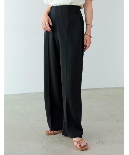 Re:EDIT（リエディ）の「[低身長/高身長サイズ有][イージーケア]カットジョーゼット切り替えストレートパンツ（その他パンツ・レディース・グリーン/ベージュ/ピンク/ブラック・LARGE/SHORT/TALL/MEDIUM）」の8枚目の写真