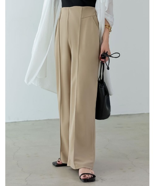 Re:EDIT（リエディ）の「[低身長/高身長サイズ有][イージーケア]カットジョーゼット切り替えストレートパンツ（その他パンツ・レディース・グリーン/ベージュ/ピンク/ブラック・LARGE/SHORT/TALL/MEDIUM）」の9枚目の写真