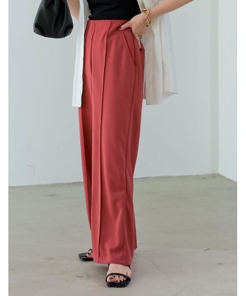 Re:EDIT（リエディ）の「[低身長/高身長サイズ有][イージーケア]カットジョーゼット切り替えストレートパンツ（その他パンツ・レディース・グリーン/ベージュ/ピンク/ブラック・LARGE/SHORT/TALL/MEDIUM）」の13枚目の写真