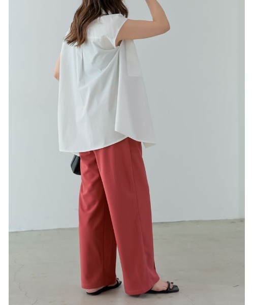 Re:EDIT（リエディ）の「[低身長/高身長サイズ有][イージーケア]カットジョーゼット切り替えストレートパンツ（その他パンツ・レディース・グリーン/ベージュ/ピンク/ブラック・LARGE/SHORT/TALL/MEDIUM）」の15枚目の写真