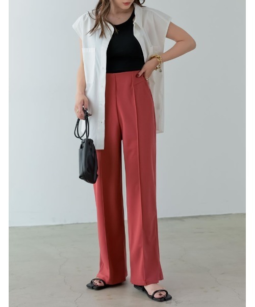 Re:EDIT（リエディ）の「[低身長/高身長サイズ有][イージーケア]カットジョーゼット切り替えストレートパンツ（その他パンツ・レディース・グリーン/ベージュ/ピンク/ブラック・LARGE/SHORT/TALL/MEDIUM）」の17枚目の写真