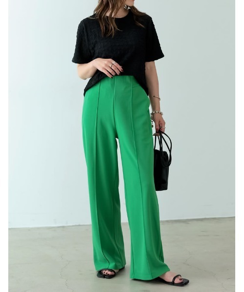 Re:EDIT（リエディ）の「[低身長/高身長サイズ有][イージーケア]カットジョーゼット切り替えストレートパンツ（その他パンツ・レディース・グリーン/ベージュ/ピンク/ブラック・LARGE/SHORT/TALL/MEDIUM）」の20枚目の写真