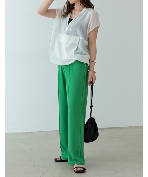 Re:EDIT（リエディ）の「[低身長/高身長サイズ有][イージーケア]カットジョーゼット切り替えストレートパンツ（その他パンツ・レディース・グリーン/ベージュ/ピンク/ブラック・LARGE/SHORT/TALL/MEDIUM）」の21枚目の写真