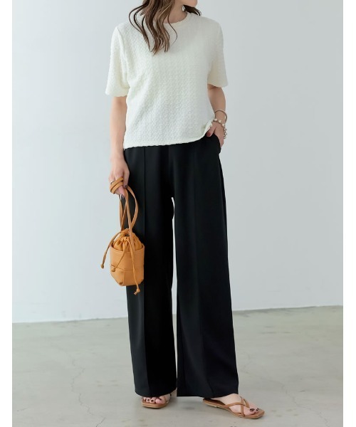 Re:EDIT（リエディ）の「[低身長/高身長サイズ有][イージーケア]カットジョーゼット切り替えストレートパンツ（その他パンツ・レディース・グリーン/ベージュ/ピンク/ブラック・LARGE/SHORT/TALL/MEDIUM）」の6枚目の写真