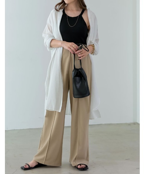 Re:EDIT（リエディ）の「[低身長/高身長サイズ有][イージーケア]カットジョーゼット切り替えストレートパンツ（その他パンツ・レディース・グリーン/ベージュ/ピンク/ブラック・LARGE/SHORT/TALL/MEDIUM）」の10枚目の写真