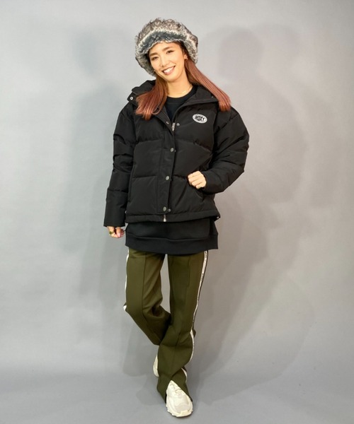 ROXY(ロキシー)の「ROXY SKATE/ロキシースケート ビッグシルエット/オーバーサイズ /無地/総柄ワンポイントロゴダウンジャケット RJK224601T(ダウンジャケット/コート・レディース・グリーン/マルチ/ブラック・L/M)」の12枚目の写真