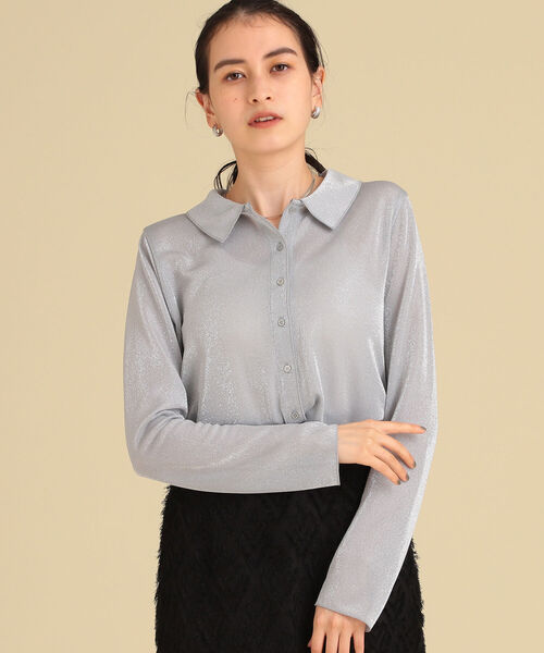 Ray BEAMS(レイビームス)の「Ray BEAMS / ラメ レギュラーカラー シャツ(シャツ/ブラウス・レディース・ライトグレー/マスタード・ONE SIZE)」の4枚目の写真