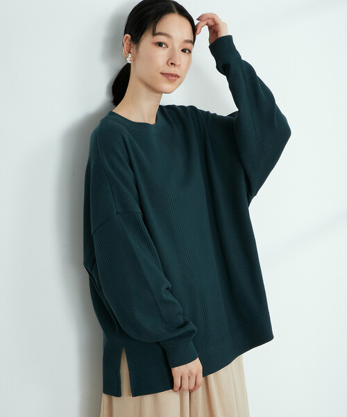 ONIGIRI(オニギリ)の「変形ワッフル ビッグプルオーバー(Tシャツ/カットソー・レディース・ベージュ/ブラウン/オフホワイト/グリーン・FREE)」の4枚目の写真