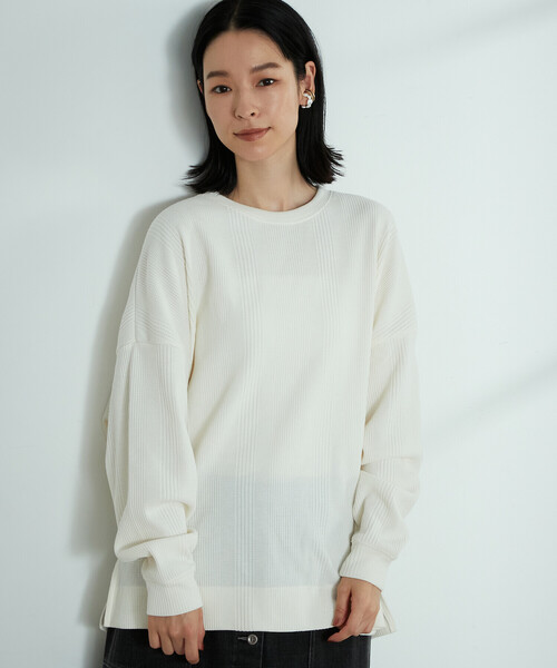 ONIGIRI(オニギリ)の「変形ワッフル ビッグプルオーバー(Tシャツ/カットソー・レディース・ベージュ/ブラウン/オフホワイト/グリーン・FREE)」の6枚目の写真
