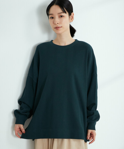 ONIGIRI(オニギリ)の「変形ワッフル ビッグプルオーバー(Tシャツ/カットソー・レディース・ベージュ/ブラウン/オフホワイト/グリーン・FREE)」の12枚目の写真