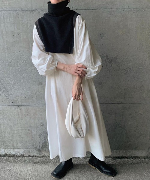 select MOCA by son（セレクトモカバイソン）の「ラタンスリーブコットンロングワンピース（ワンピース・レディース・アイボリー/ブラック・FREE）」の10枚目の写真