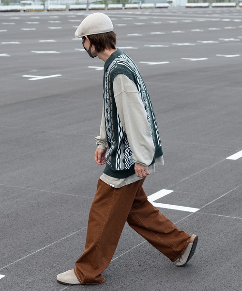 Perushu（ペルーシュ）の「クレイジーレトロニットポロベスト（ベスト・メンズ・ベージュ/グリーン/ボルドー・MEDIUM/LARGE）」の13枚目の写真