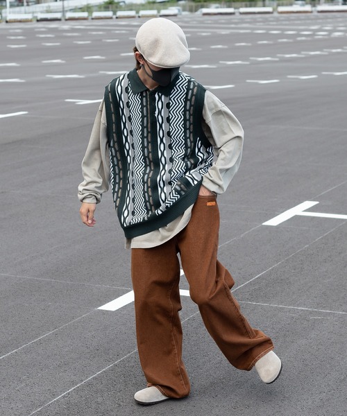 Perushu（ペルーシュ）の「クレイジーレトロニットポロベスト（ベスト・メンズ・ベージュ/グリーン/ボルドー・MEDIUM/LARGE）」の17枚目の写真